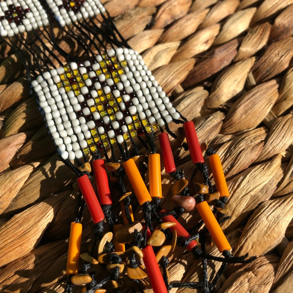 Black and Orange Bead Woven Necklace 🖤❤️🧡